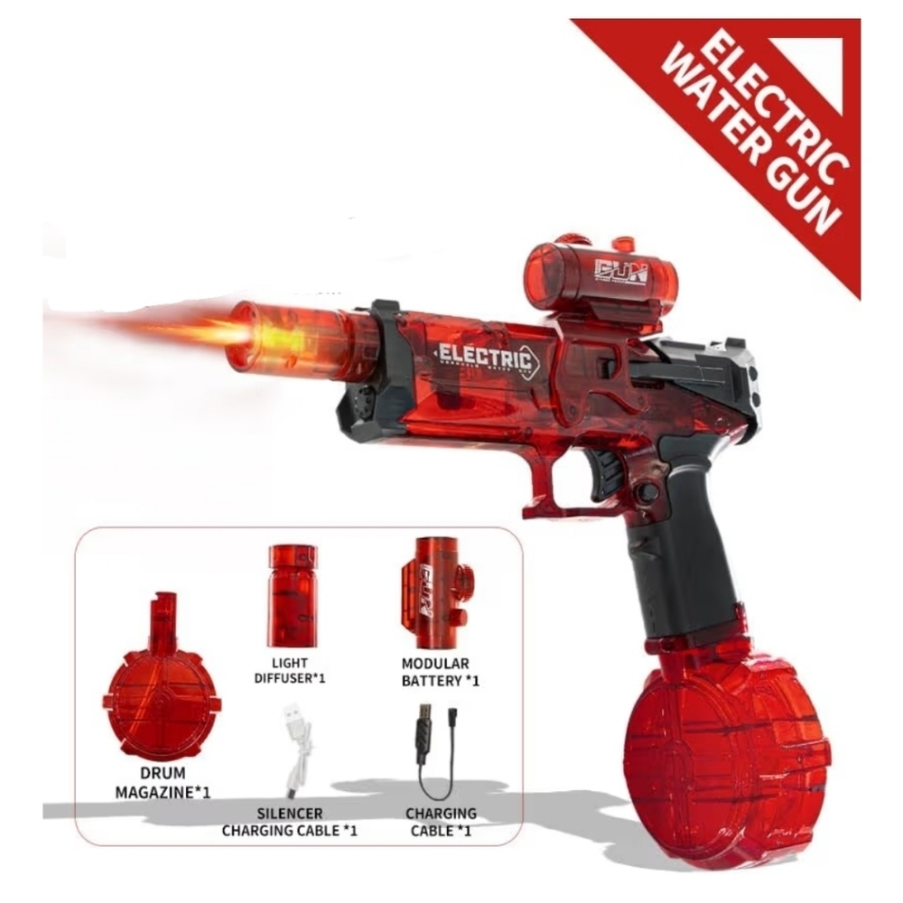 Electric LED Water Blaster Toy – Automatic Long-Range Water Shooter (Red)